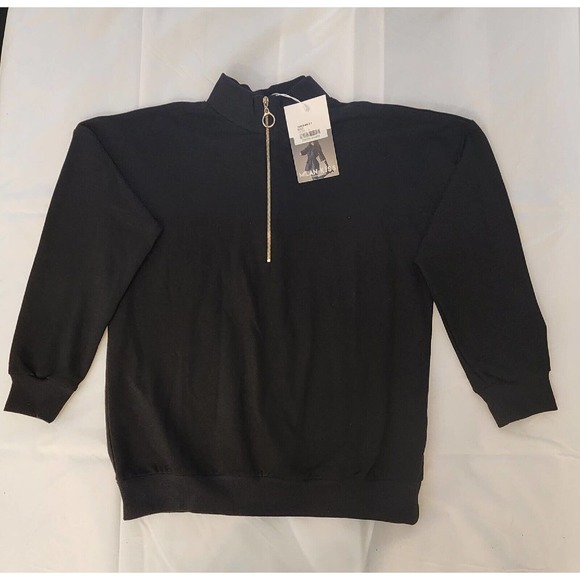 New with Tag! Stay Stylish with Milan Kiss Black Quarter Zip Sweatshirt - Size S - Picture 4 of 6